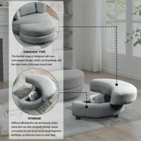 Okretni teretni stolica, 360 ° okretna akcentna stolica s pokretnim jastucima i mjesečnom spremištu Otoman, modernog teddy tapeciranog okruglog softa s jednom kaučem za ručni kauč za dnevni boravak za dnevni boravak, siva