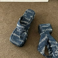 DRESSY sandale za žene Ljetne potpetice - Clip-nožni kvadratni nožni prsti debela jedinice casual sandale tamno plave veličine 6