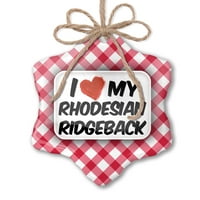 Božićni ukras Volim svoj rodezijski ridgeback pas iz Zimbabvea Red Plaid Neonblond