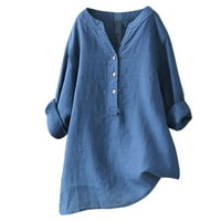 Yubnlvae ženske vrhove, labav gumb prema dolje za bluzu štand sa čvrstim rukavom ovratnik duga casual ženska majica ženska bluza (plavi xl)