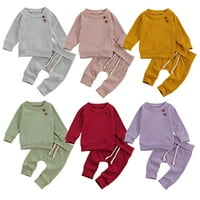 Novorođenčad dvodijelna odjeća set dugih rukava Solid Color Top i hlače postavljene za dječje dječake