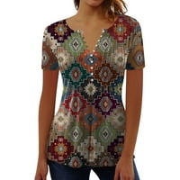 Ženska bluza za bluzu za bluzu Retro Print kratki rukav casual osnovni okrugli vrat Redovni vrh