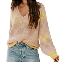 Ženski džemper za zimske pulover Trendy džemper jesen zima V izrez dugih rukava majica vrhovi duks žuti xl