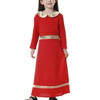 Djevojkova ljetna haljina linija Flowy Haljina dugih rukava Crewneck Muslimanska dugačak lutka boja blok crvena 15- godina