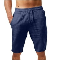 Muški pamučni posteljina kratke hlače Ležerne prilike čvrste džepove polukrate elastične struke nacrtaju sportske hlače Ljetne lagane teretne kratke hlače
