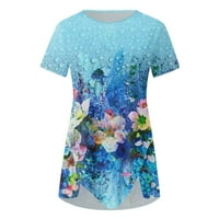 Žene vrhovi ClearAcne Ljetne majice za žene Loase Fit Floral štampanje Bluza Okrugli izrez Nepravilni