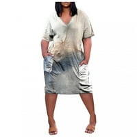 Podplug ljetna haljina za žene, žensko ljeto plus veličine V-izrez kratki rukav džep na koljenu