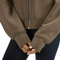 Duks za žene kaputi s dugim rukavima, čvrsti zip prednji džepni košulja Bluza Brown l