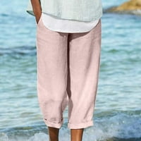 CLlios ženske plus pamučne posteljine ljetne hlače sa visokim strukom Ležerne prilike za crteže ravne