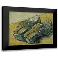 Van Gogh, Vincent crni moderni uokvireni muzej umjetnički print pod nazivom - par kožnih klompa