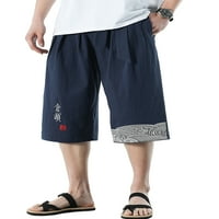 Muškarci Baggy Lanen Capri hlače Ležerne prilike za plažu za plažu za plažu, pantalone na plaži, pantalone