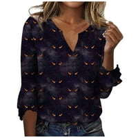 Strungten ženski gornji labavi ležerni V-izrez Halloween ispisane bluze za majicu zvona