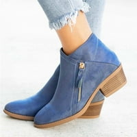 Dpityserensio ženske cipele sa malom petom vintage klizanje na čizme istaknute kratke cipele debele pete plave 9.5