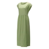 Leesechin ponude Maxi haljine za žene plus veličine okrugli izrez Maksi džepovi bez rukava labav baggy kaftan duga haljina na klirensu mint zelena 3xl
