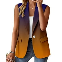 Ženska jakna kravata boja gradijent ispisani ovratnik bez rukava bez rukava otvorena prednja odjeća