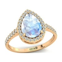 Blue Fire Rainbow Moonstone, dijamantski zaručnički prsten, ručno rađeni nakit, juni pijance za vjenčani