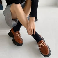 Symoidni ženski čizme i čizme za gležnjeve - Chunky platforme čizme za gležnjeve za sjajne kožne cipele lanca Brown 36