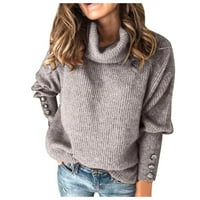 Ženski džemperi Jesen modni luk ovratnik čvrsti gumbi rukav pleteni ležerne topline ženske džempere