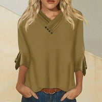 Feterrnal ženska modna labava casual gumb prema dolje V-izrez Solid Bool Bell Seven četvrtine majica