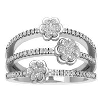 Araiya 10k bijeli zlatni dijamant TRI FLOW CLOWER Vjenčani prsten, veličina 8