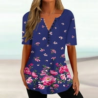 Bluze plus veličine za žene cvjetne vrhove za žene Trendy V CAT DREAM T majice Kratki rukav Dressy bluza Ležerne tuničke vrhove vune