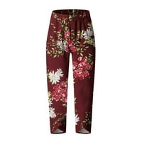 Capri pantalone za žene Leptir cvjetni print pamučni posteljina široka noga Ljeto obrezane pantalone plaže elastične struke vrećaste pantalone