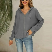 Kardigan gljiva stabilna ženska modna trenda labava rupa s kapuljačom dugih rukava puna boja kardigan džemper tamno siva s
