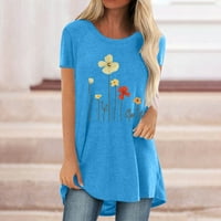 Žene trendy ljetna odjeća modna casual košulja za tiskanu majicu kratki rukav labav tee vrpca tunika bluza y2k odjeća plava xl