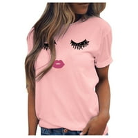 Žene jednostavne majice Scoop vrat Kašine majice kratkih rukava Ležerne prilike Ležerne prilike Slatka tiskana Top Pink XXXL