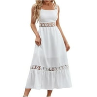 Puntoco Womens Plus Veličina haljine za čišćenje, ženska puna boja bez rukava bez rukava od čipke bijela 8
