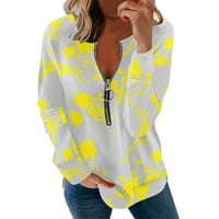 Žene dugih rukava sa dugim rukavima Zipper V Cvjetni ispisani pulover prevelizirani duks labavi fit za žene tunika Bluze Hot6SL867031