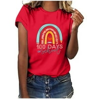Vrhovi kratkih rukava za žene učitelja Retro Groovy Days Happy 100. školske majice Rainbow Tiskanje