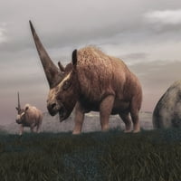 Elasmotherium Dinosaurusi ispašu u printu za postera za step