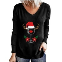 Božićne majice za žene Jesen modni pulover Buffalo plaid Xmas Print Tops Funny Thirts V-izrez Majica