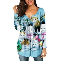 Yyeselk majice s dugim rukavima za žene casual gumb gore V-izrez pulover modne prekrasne cvjetne ispise asimetrični rub ploča tunika bijeli xxl
