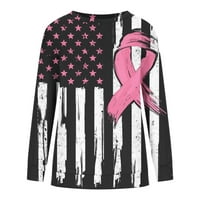 Fartey Women Cancer dojke Awarenes Dukseri za odjeću Ružičasta vrpca Nevolje zastava Ispiši pulover TOP TAGGY CREWNECK Dukseri s dugim rukavima