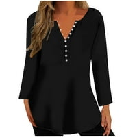 Pulover bluze za žene Ženske košulje s gumbom na dugim rukavima Sakrij trbuh masnih majica Ljetna nabrana