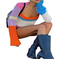 Ženski Y2K dugih rukava Torg kvadratnog okruglog okruglog blok kukičani pleteni džemper Y2K Top