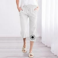 Ociviesr Ljetne modne hlače za žene nacrtavanje elastičnih visokog struka posteljina na pantalone ravne