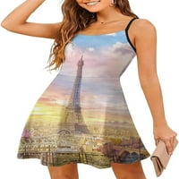 Pariz Eiffel Tower Art Ženske ljetne haljine Ležerne prilike bez rukava Spaghetti haljina s-2xl
