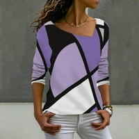 Tking modne bluze za žene Nova moda casual dugih rukava nepravilna boja podudaranje tiskanih majica vrhovi ljubičaste 2xl