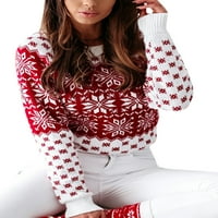 Ženski dugi rukav Božićni vrhovi pulover snježne pahuljice pletenice Xmas džemperi
