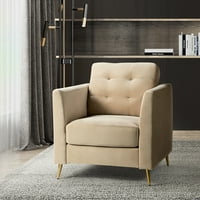 Velvet naglasak stolica, moderna tapacirana tufted fotelja sa čvrstim zlatnim metalnim nogama, udobnim