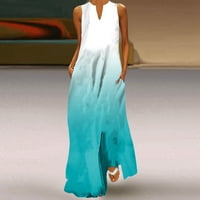 PLOKNPLQ Ljetne haljine Vintage Womens Ljetna haljina bez rukava V izrez Maxi haljina Elegantna plaža Duga haljina Maxi haljina Ležerne ljetne haljine za žene Plavo M