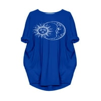LUMENTO MIDI haljina za žene dugih rukava Fall majica haljina Crewneck Sun Moon tiskani noćni serit sa džepom Royal Blue L