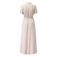 Haljine za žene Ljeto kratkih rukava čista boja V-izrez čipka vitkog karoserije Duga casual haljina