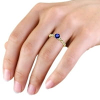 Blue Sapphire i dijamantni zaručnički prsten sa Milgrain Work 0. CT TW u 14K žutom zlatu.Size 9.0