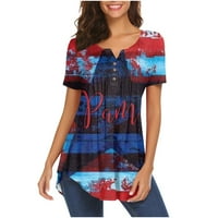 Ženske vrhove bluza Modni kratki rukav Grafički otisci Žene Ljeto Henley majice Tunic Tee Blue 2xl