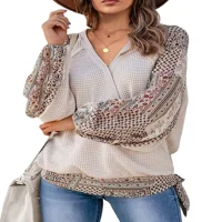 Ženska bluza V-izrez Boho patchwork dugih rukava pleteni bluza za omot