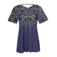 INLEIFE Ljetni vrhovi ženske modne casual ispis okruglih vrata T-majice Labavi kratki rukav TOP bluzu